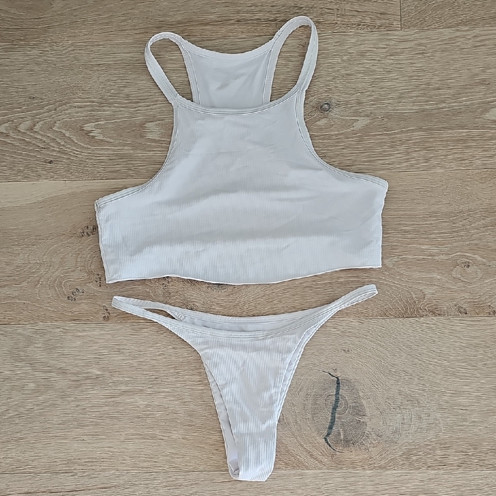 TL + CLQ White Ribbed Bikini Set